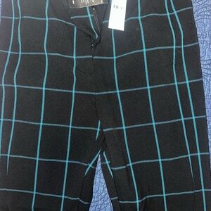 Ann Taylor Black Pants with Teal Windowpane Grid
